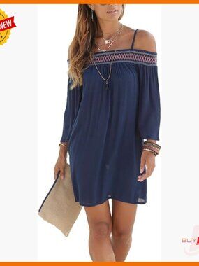 Embroidered Cold Shoulder Sundress Summer Dress Flowy Casual Formal
